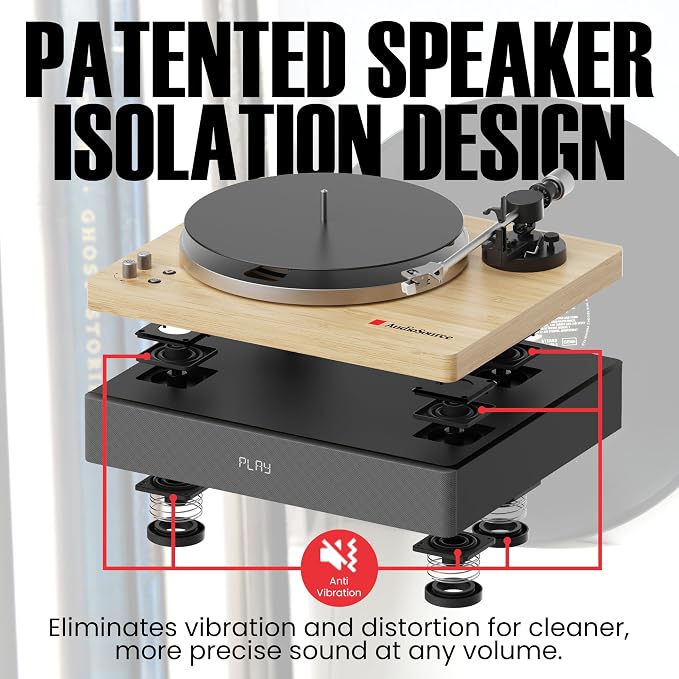 AudioSource Vinyl Record Player, Built-in Subwoofer, High Fidelity 2-Speed Belt - Image 3