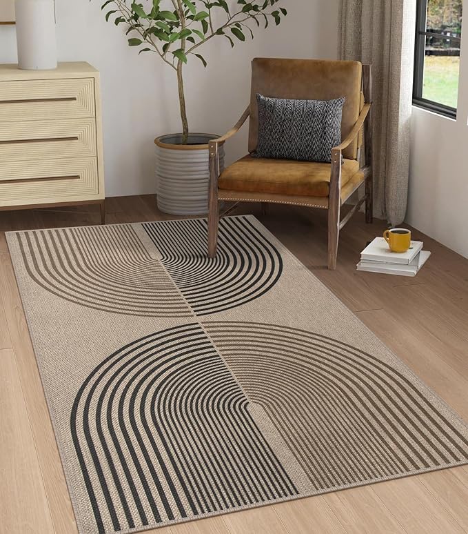 Easy Jute Rainbow Area Rug, 3x5 Indoor Outdoor Entryway Rug Washable Non-Slip by Rugalia