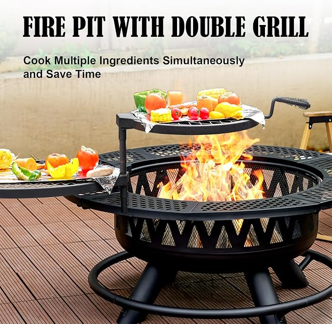 36 Inch Fire Pit with 2 Grills, Large Outdoor Firepits - Image 6