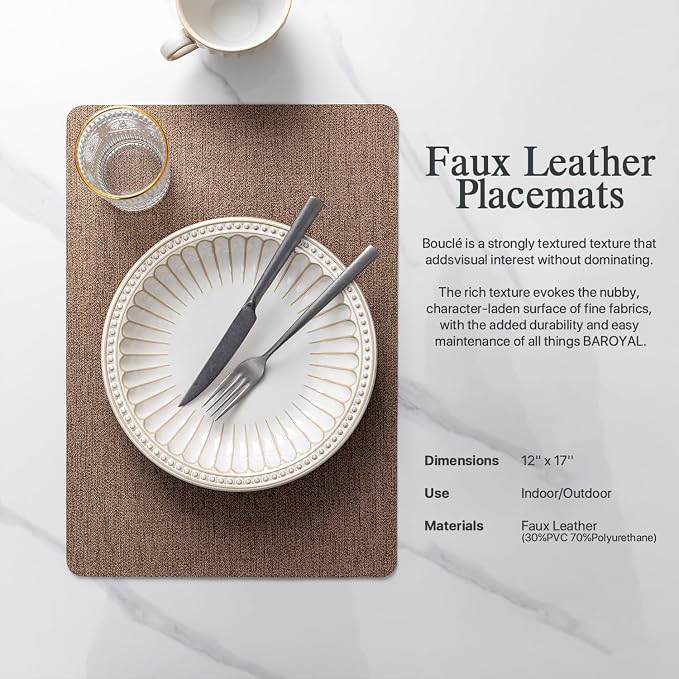 Faux Leather Placemats Set of 8 Vinyl Washable Wipeable Table Mats - Image 2