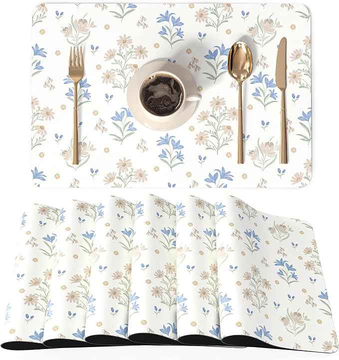 QIYI Placemats Set of 6, 12x18 Inch Faux Leather Place Mats by QIYI