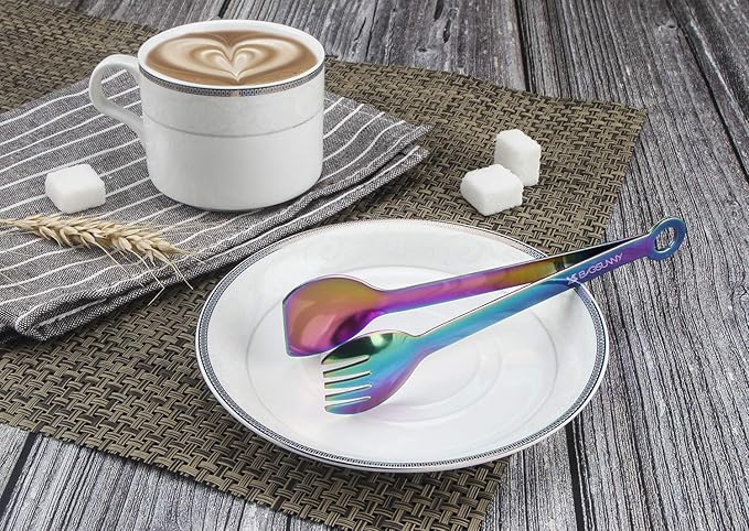 Tongs - 6-Inch Rainbow Stainless Steel Fork and Spoon Style
