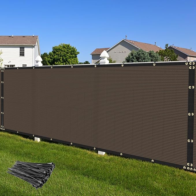 Privacy Fence Screen 8' x 50' Heavy Duty Mesh Windscreen Cloth Brown - Image 7