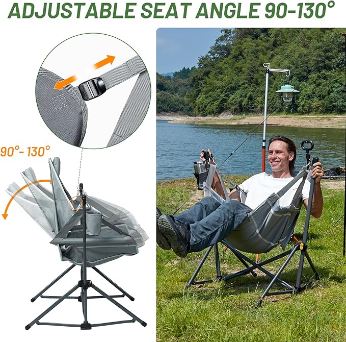 Folding Hammock Chair with Steel Frame, Grey, 300 lb Capacity
