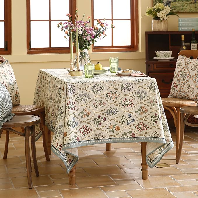 ISAENNE Designer Linen Tablecloth Rectangular, Western Colorful Floral Indoor - Image 8