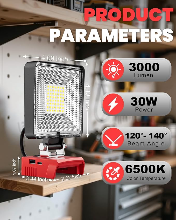 LIVOWALNY 2PCS 30W Cordless LED Work Light Compatible - Image 2