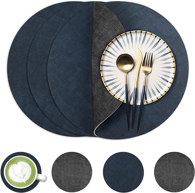 13-Inch Faux Leather Round Placemats Set of 4, Waterproof Anti-Slip Dual Sided by Fyvva