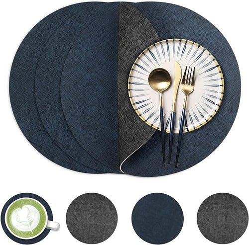 13-Inch Faux Leather Round Placemats Set of 4, Waterproof Anti-Slip Dual Sided by Fyvva