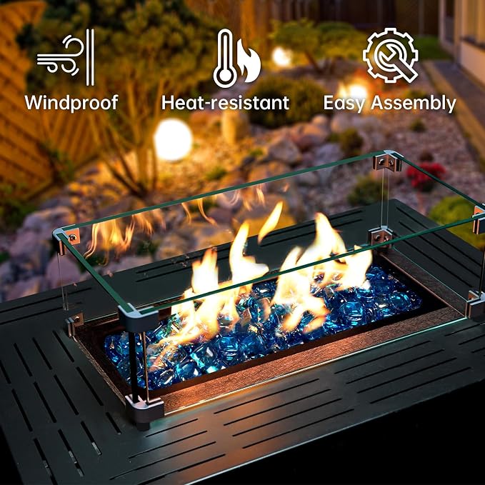 Fire Pit Wind Guard, 23.5" x 7.5" Square Tempered Glass Wind Shield - Image 6