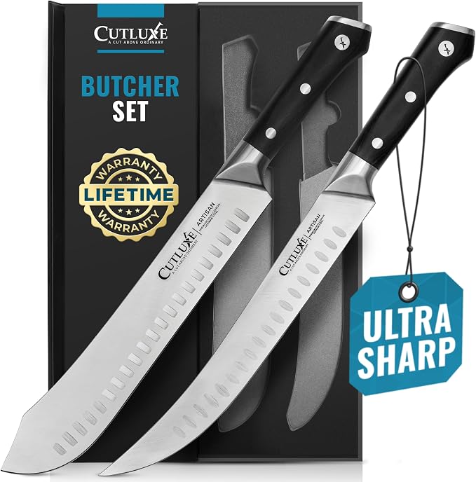 Cutluxe Butcher Knife Set – Cimeter Breaking & Bullnose Carving Knives by Cutluxe