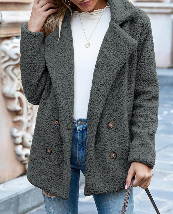 Women's Winter Warm Plush Cardigan Fuzzy Fleece Lapel Jacket - Image 2