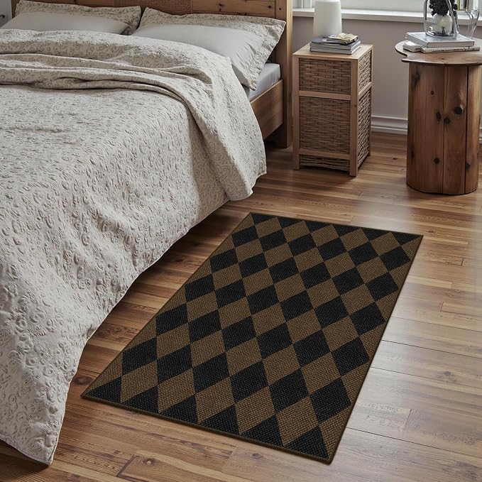 Easy Jute Checkered Entryway Rug, 2x3 Coffee Modern Indoor Outdoor Doormat - Image 6