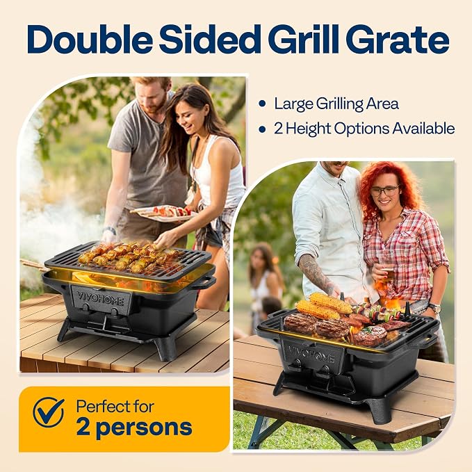 VIVOHOME Rectangle Cast Iron Charcoal Grill - Image 4