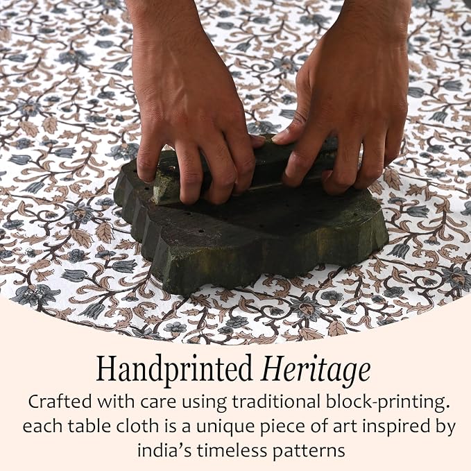 CPC Autumn Vine Tablecloth 100% Cotton 60x60 Inch Indian Block Print Rectangle - Image 5