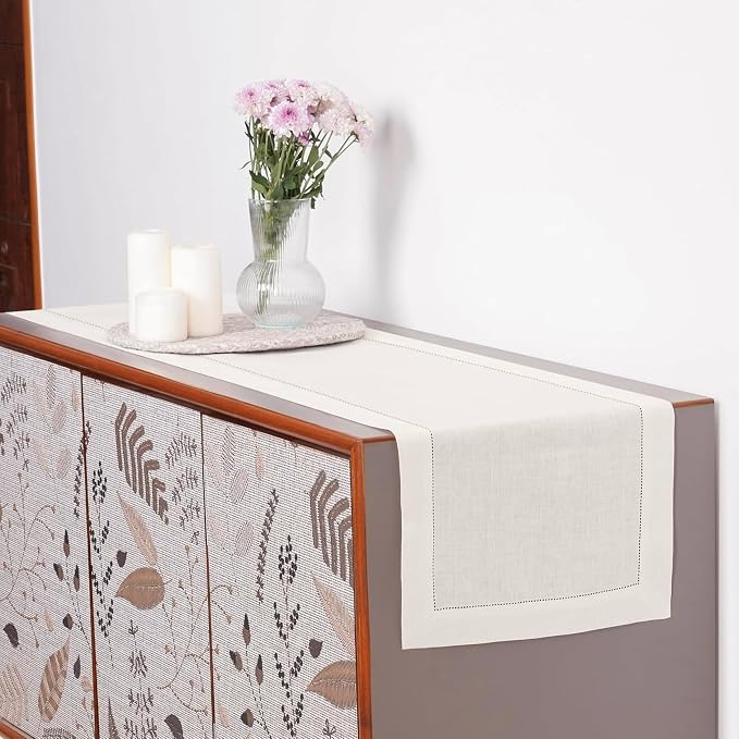 D'Moksha Homes Linen Ivory Table Runner 90 Inches Long - Image 3