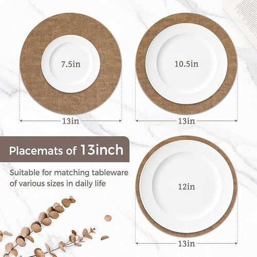 13" Round Placemats Set of 12, Reversible Faux Leather Heat Resistant Table Mats - Image 2