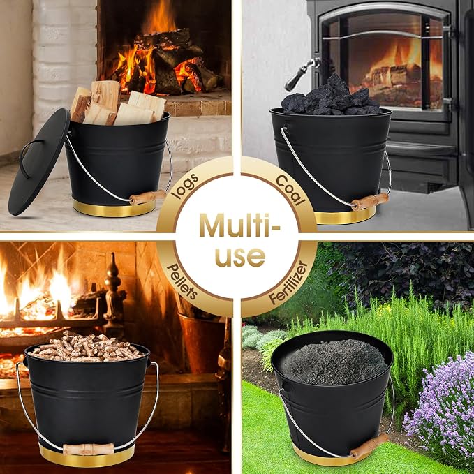 Mini Ash Bucket with Lid, Shovel & Hand Broom, Galvanized Steel Metal Charcoal - Image 4