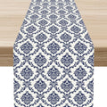 Damask Table Runner, Rustic Gothic Baroque Style Floral Bohemian Boho Blue by Unknown
