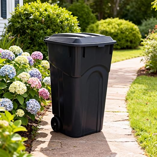 32 Gallon Wheeled Garbage Can, Attached Lid - Image 5