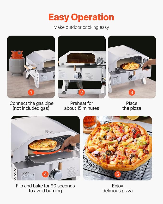 VEVOR 2 IN 1 Outdoor Pizza Oven, 13 in Propane Pizza Oven & Grill, 000 BTU - Image 6