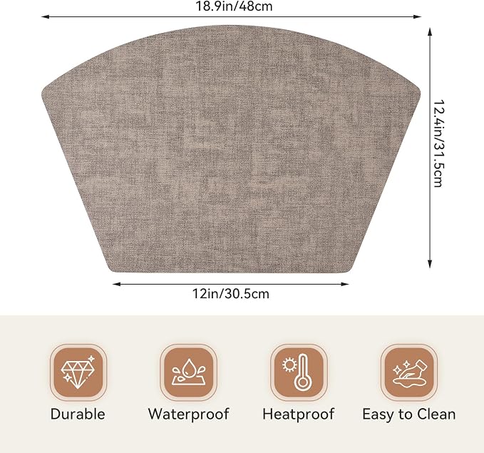 Round Table Placemats Set of 6, Faux Leather Wedge Shape Place Mats Heat - Image 2