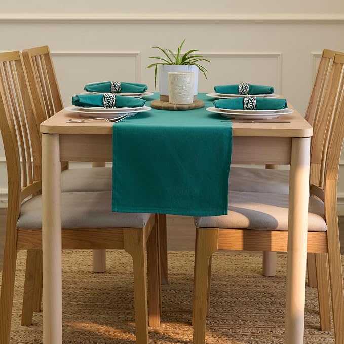 Encasa XO Table Runner 13"x72" Long | Cotton Canvas Fabric | Emerald Solid - Image 4