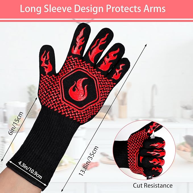 BBQ Fireproof Gloves, Grill Cut-Resistant 1472°F Heat Resistant Gloves - Image 2
