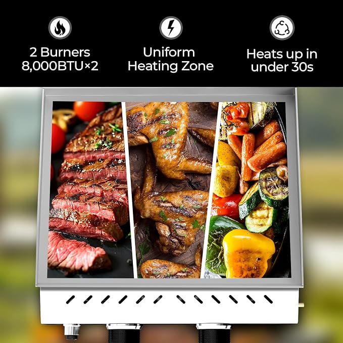 R.W.FLAME 2 Burner Tabletop Propane Griddle, 000 BTU Flat Top Grill - Image 4