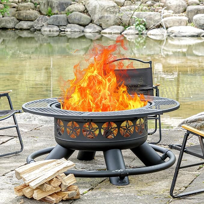 47 Inch Outdoor Fire Pit with 2 Grills, Extra Large BBQ Firepits - Image 2
