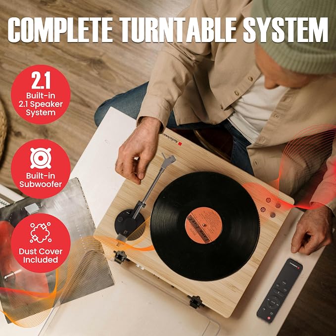 AudioSource Vinyl Record Player, Built-in Subwoofer, High Fidelity 2-Speed Belt - Image 6
