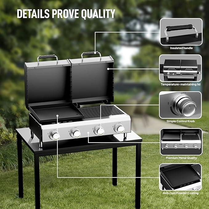 Bonnlo 4 Burners Gas Flat Top Grill and Griddle Combo - Image 4