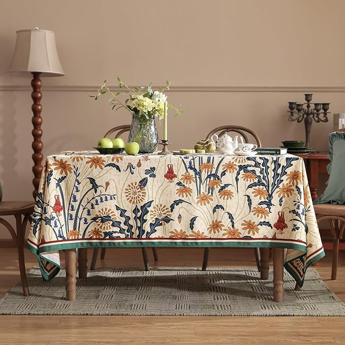 French Vintage Rectangular Tablecloth, Linen Extra Long Tablecloth - Image 4