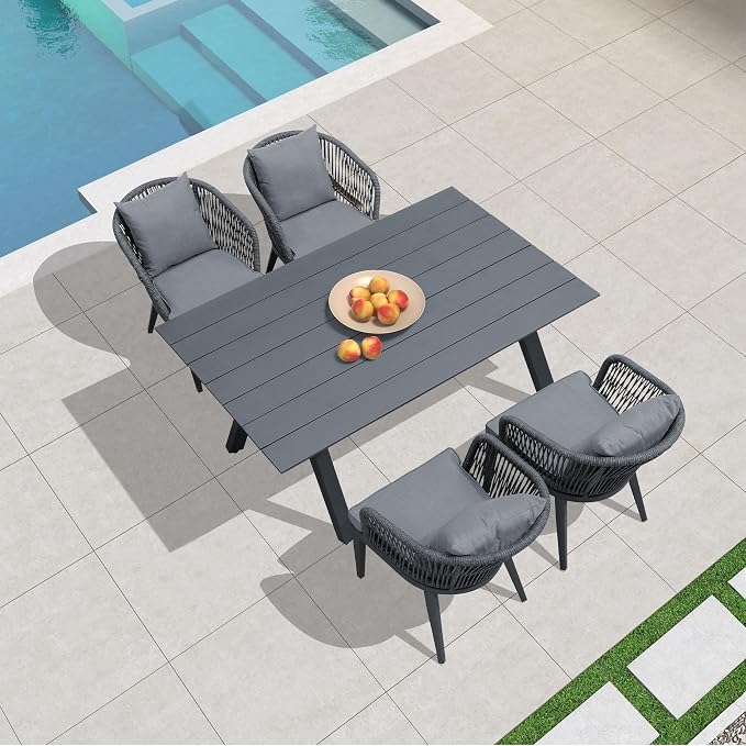 PURPLE LEAF 5 Pieces Patio Dining Set Wicker Outdoor Furniture Rectangular - Image 2