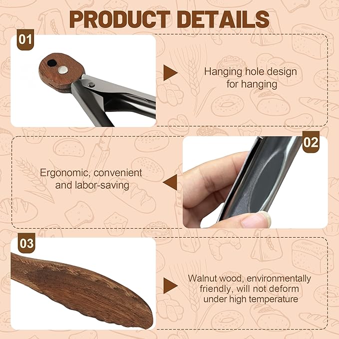 Tongs, 9 Inch Walnut Wood, Locking Design for Cooking