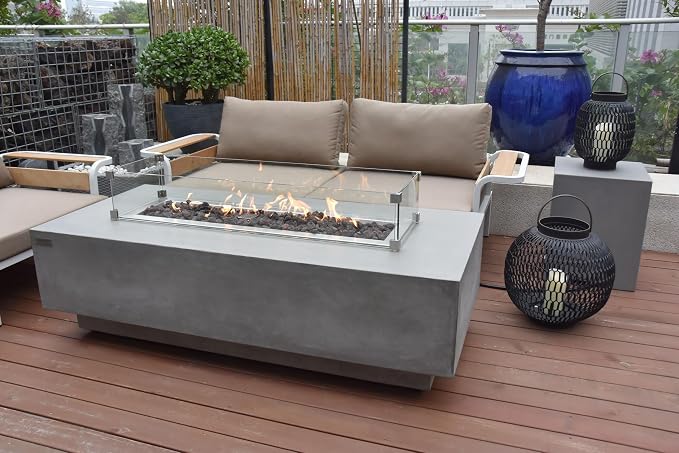 Elementi | Bundle Granville Gas Fire Pit Cast Concrete 60" Rectangular Fire - Image 4