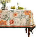 French Long Tablecloth for Rectangle Table, Linen Orange Floral Wrinkle by bilingaier