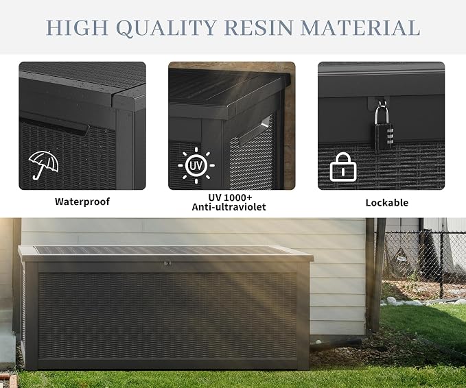 NUNU LAB 260 Gallon Outdoor Storage Box, Resin Large Sturdy Deck Box, Backyard - Image 7