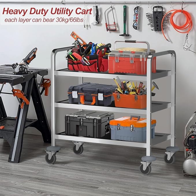 Nisorpa 3 Tier Stainless Steel Utility Cart L30 x W16 x H33 Inch Kitchen - Image 3