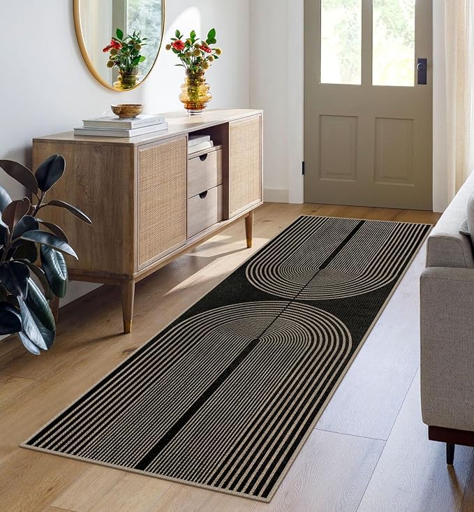 Easy Jute Rainbow Runner Rug, 2x6 Black Washable Rugs Runner by Rugalia