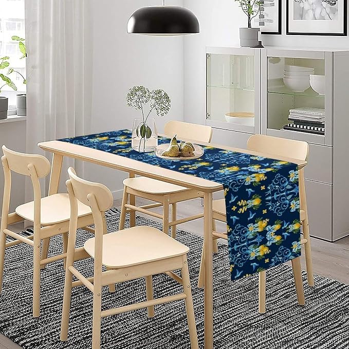 Lemon Fruit Table Runner Nature Bow Farmhouse Talavera Ethnic Folk Rustic Birds - Image 5