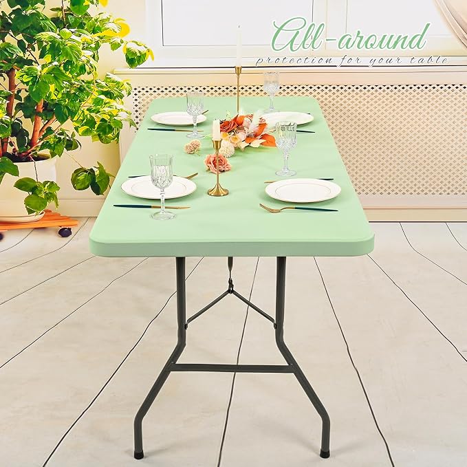 10 Pack Stretch Fabric Table Top Cap Cover, Sage Green Table Covers fits 6Ft - Image 6