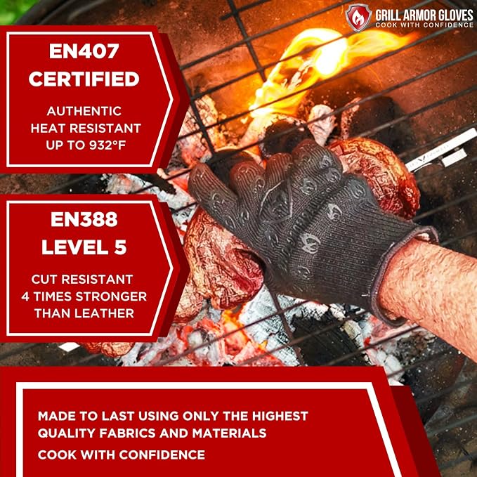 Grill Armor Oven Gloves – 932°F Heat, Fire & Cut Resistant Mitts - Image 6