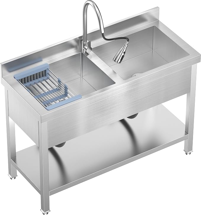 46.9Inch 2-Compartment Stainless Steel Utility Sink by PurezmMotoStainlessSteelFab