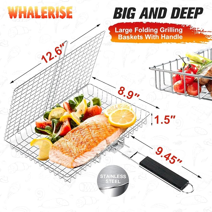 Grill Basket for Outdoor Grill, Stainless Steel Grilling Basket - Image 2
