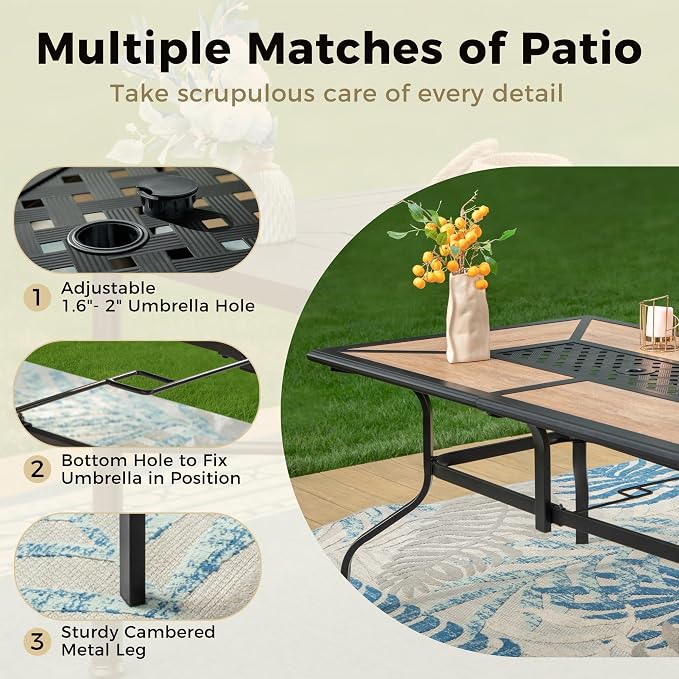 Outdoor Patio Dining Table for 6, All Weather Wrought Iron Black Outdoor Table - Image 6