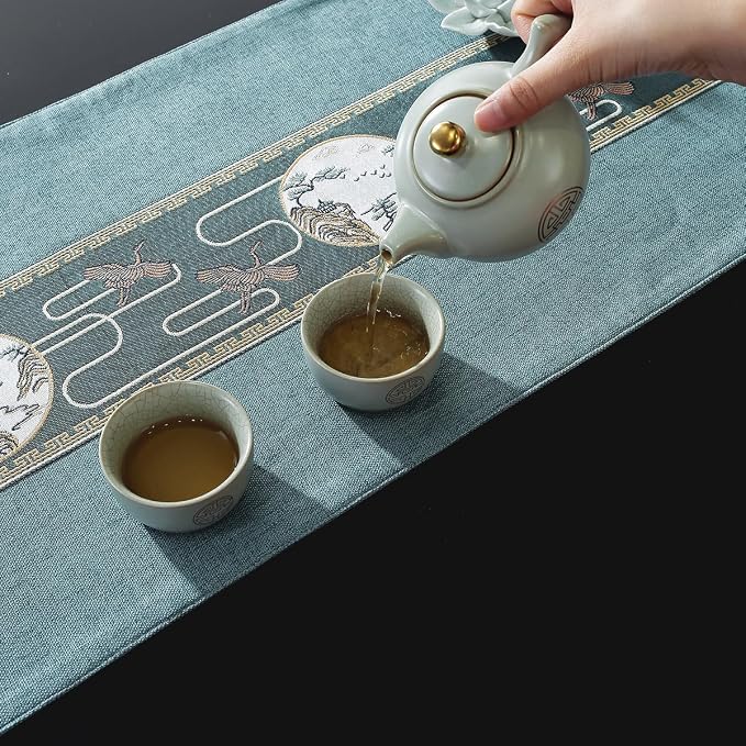 Embroidered Tassel Table Runner Chinese Style Landscape Painting Waterproof - Image 6