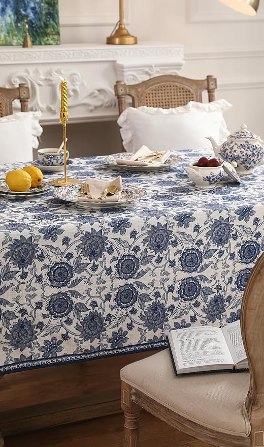 patdrea Designer Small Vintage Blue Tablecloth - Image 4
