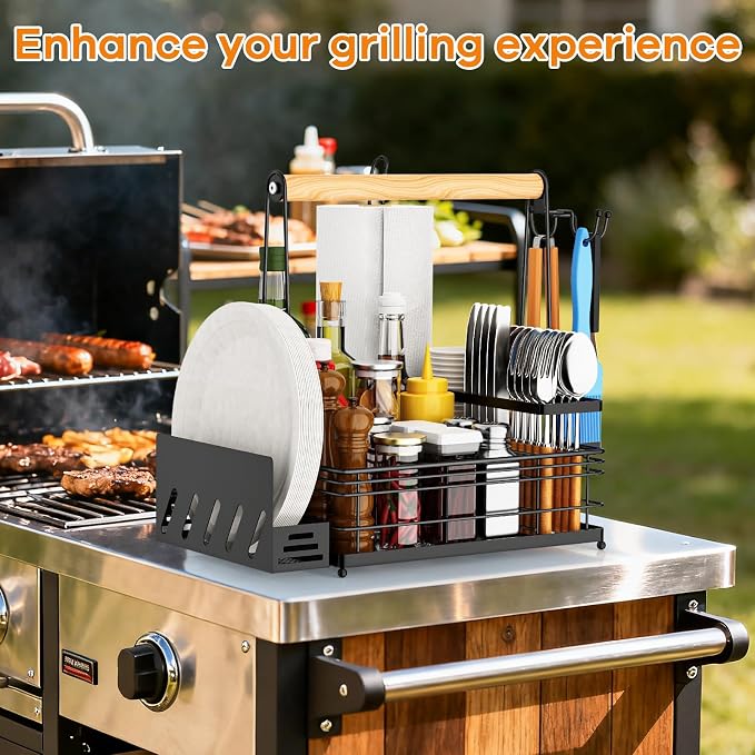 Grill Caddy, BBQ Caddy with Paper Towel Holder & Utensil Holder, Picnic Caddy - Image 2