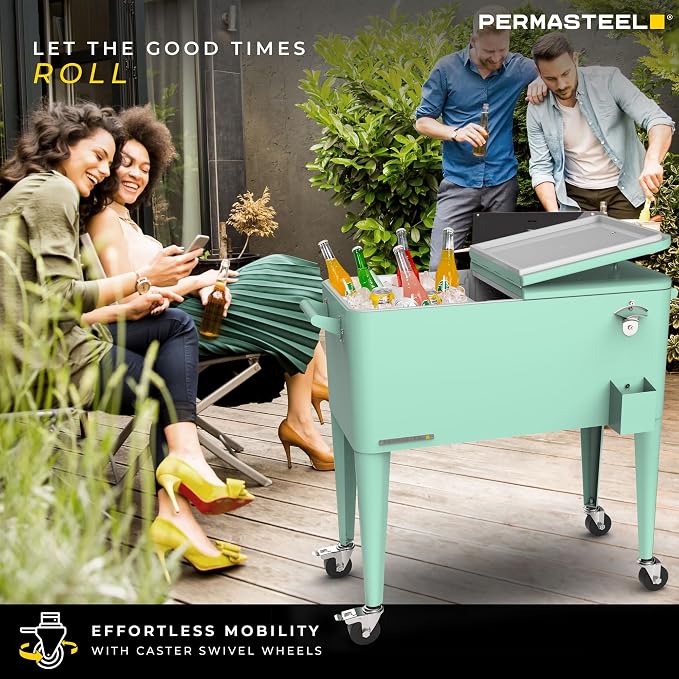 Permasteel 80 Quart Party Cooler, Rolling Ice Chest - Image 4