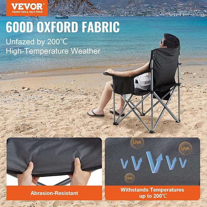 Camping Chair - Black, 450 lb Capacity, 600D Oxford Fabric